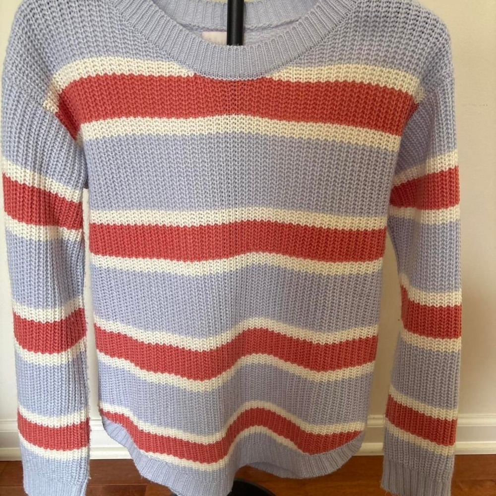 SO Striped Knit Sweater XS – Lilac,‎ White & Rust Red Cozy Pullover